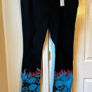 Black and Blue Skinny Jeans with Vibrant Design